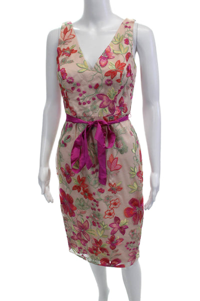 Eliza J Women Sheath Dress Multi Color V Neck Sleeveless Midi Size 0