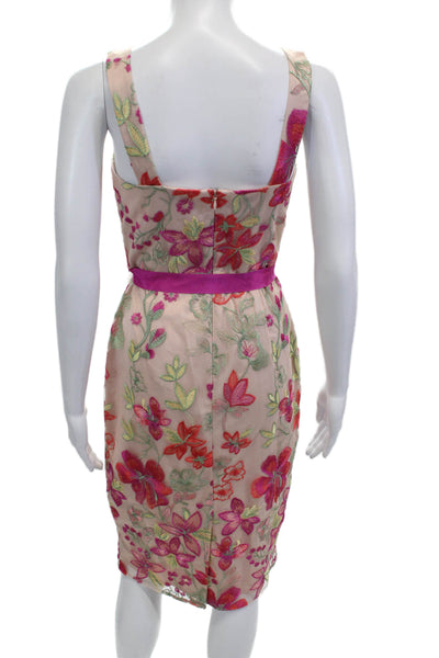 Eliza J Women Sheath Dress Multi Color V Neck Sleeveless Midi Size 0