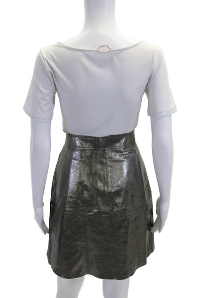 Zara Woman Womens A-Line Mini Leather Skirt Dark Gray Size M