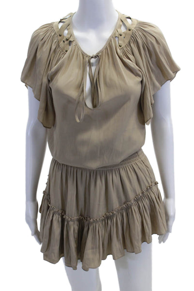 Ramy Brook Womens Beige Blouson Mini Dress Drawstring Polyester Size 2XS