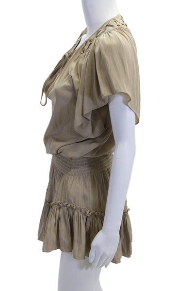 Ramy Brook Womens Beige Blouson Mini Dress Drawstring Polyester Size 2XS
