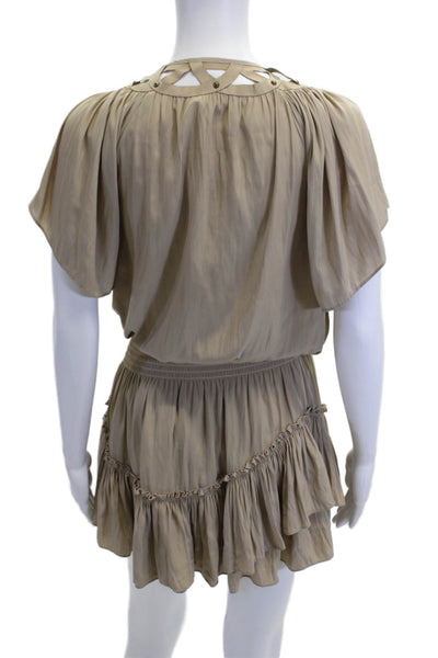 Ramy Brook Womens Beige Blouson Mini Dress Drawstring Polyester Size 2XS