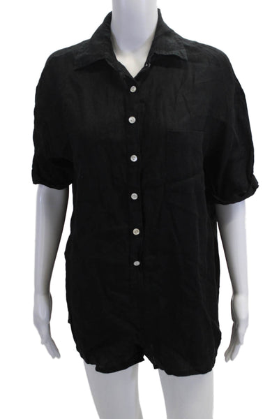 Vitamin A Womens Black Linen Short Sleeve Collared Jumpsuit Size XS