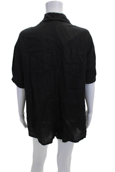 Vitamin A Womens Black Linen Short Sleeve Collared Jumpsuit Size XS