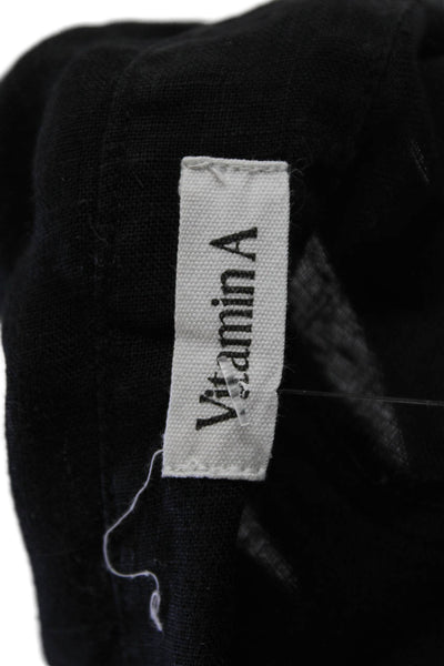 Vitamin A Womens Black Linen Short Sleeve Collared Jumpsuit Size XS