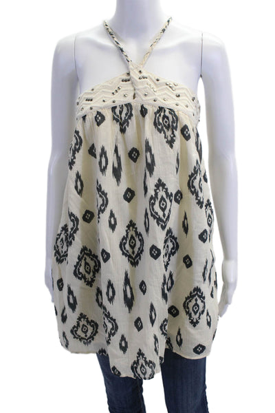 Zara Women Tunic Sleeveless Beige Geometric Cotton Button Size XS