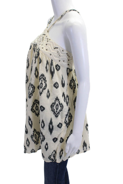 Zara Women Tunic Sleeveless Beige Geometric Cotton Button Size XS