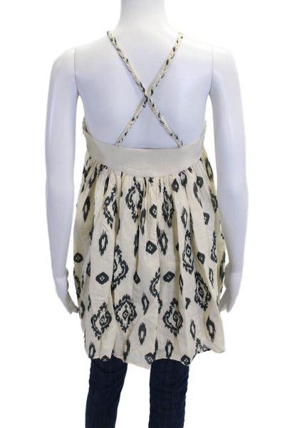 Zara Women Tunic Sleeveless Beige Geometric Cotton Button Size XS