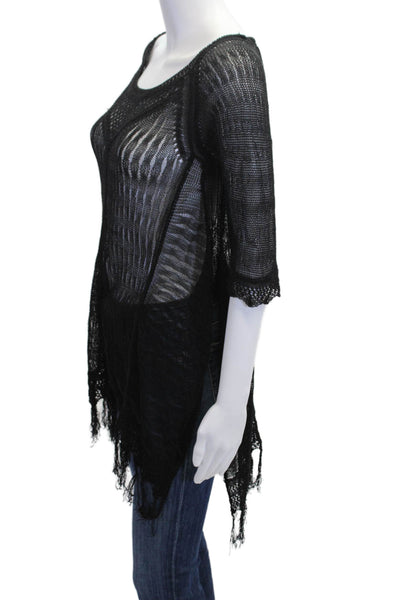 L Space Womens Black Tunic Top 3/4 Sleeve Round Neck Beach Size XS