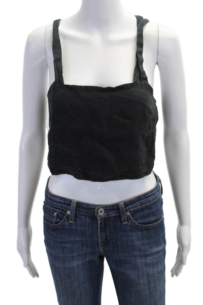 Vitamin A Women Cropped Tank Black Linen Square Neck Sleeveless Boho Size XS