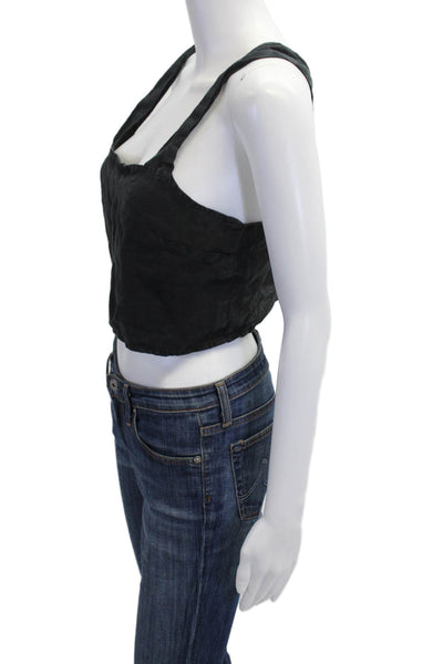 Vitamin A Women Cropped Tank Black Linen Square Neck Sleeveless Boho Size XS