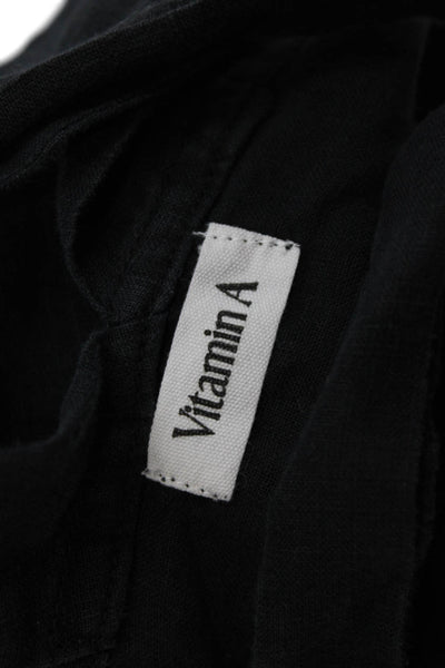 Vitamin A Women Cropped Tank Black Linen Square Neck Sleeveless Boho Size XS