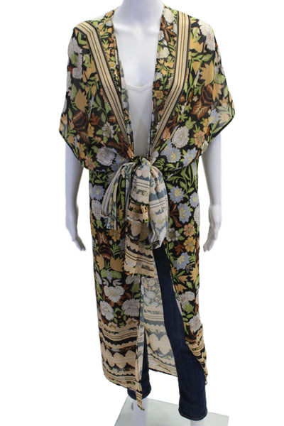 Vici Women Wrap Blouse Multicolor Floral Open Front Sleeveless Size S