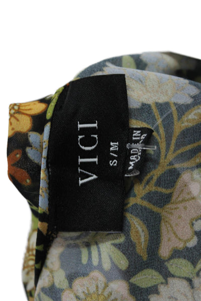 Vici Women Wrap Blouse Multicolor Floral Open Front Sleeveless Size S