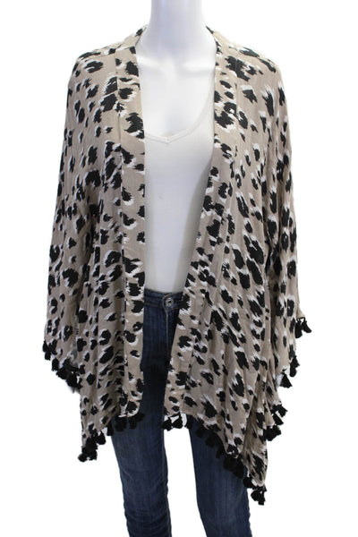 Trina Turk Womens Beige Viscose Animal Print Open Front Shawl Size One Size