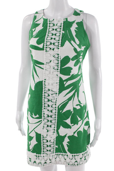Eliza J Women Shift Dress Green Sleeveless Crew Neck Zip Short Size 2