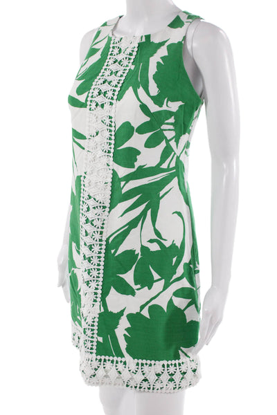 Eliza J Women Shift Dress Green Sleeveless Crew Neck Zip Short Size 2