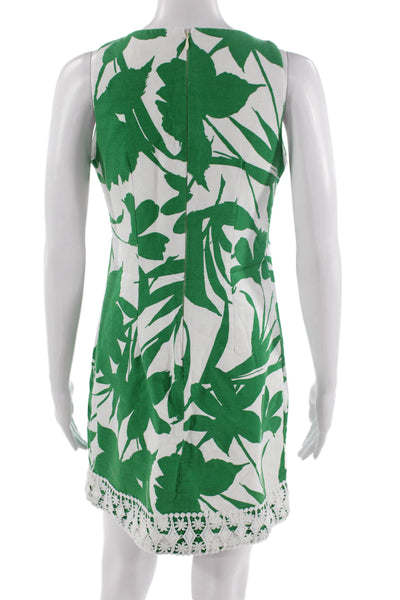 Eliza J Women Shift Dress Green Sleeveless Crew Neck Zip Short Size 2
