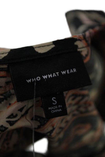 Who Wore What Women Black Paisley Cotton Crew Neck Short Sleeve Blouse Size S