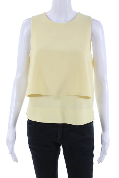 Suistudio Women Basic Sleeveless Tank Yellow Round Neck Zip Polyester Size S