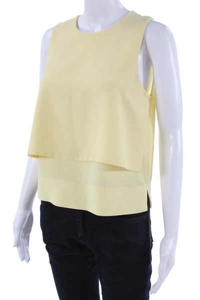Suistudio Women Basic Sleeveless Tank Yellow Round Neck Zip Polyester Size S