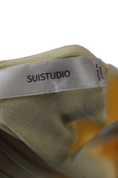 Suistudio Women Basic Sleeveless Tank Yellow Round Neck Zip Polyester Size S
