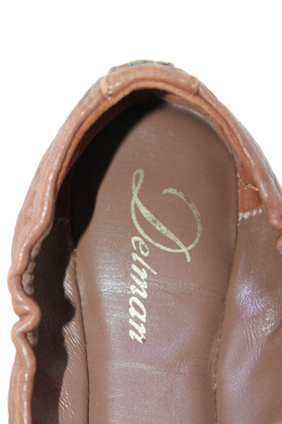 Delman Womens Textured Rounded Toe Casual Flats Brown Size 6