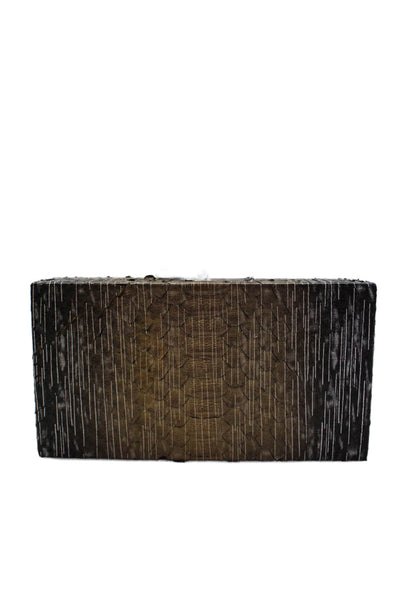 Designer Womens Embossed Snake Skin Hard Clutch Bag Handbag Brown