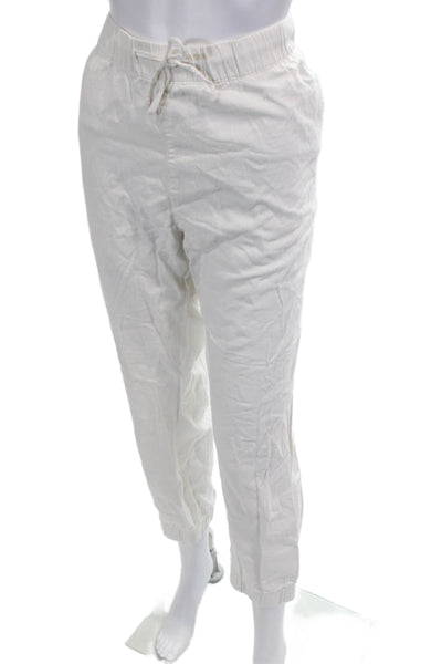 Saks Fifth Avenue Womens Cropped Jogger Pants White Button Size L
