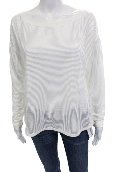 Lululemon Women Basic White Striped Round Neck Long Sleeve T-Shirt Size 10