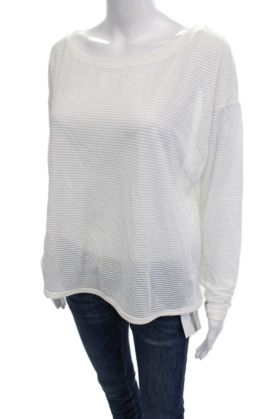 Lululemon Women Basic White Striped Round Neck Long Sleeve T-Shirt Size 10