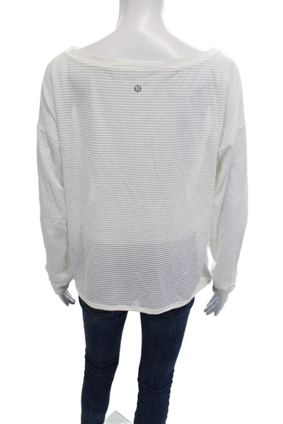 Lululemon Women Basic White Striped Round Neck Long Sleeve T-Shirt Size 10