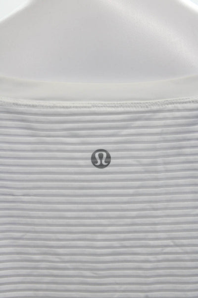 Lululemon Women Basic White Striped Round Neck Long Sleeve T-Shirt Size 10