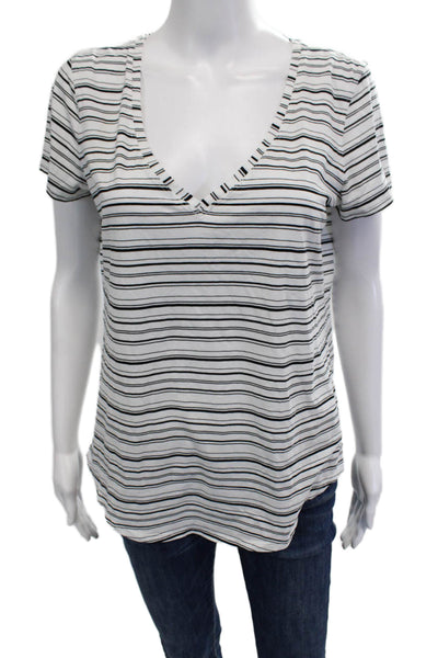 Lululemon Womens V-Neck Striped Jersey T-Shirt Black Short Sleeve Size 8