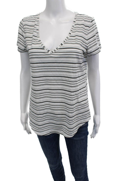 Lululemon Womens V-Neck Striped Jersey T-Shirt Black Short Sleeve Size 8