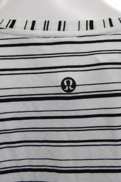 Lululemon Womens V-Neck Striped Jersey T-Shirt Black Short Sleeve Size 8