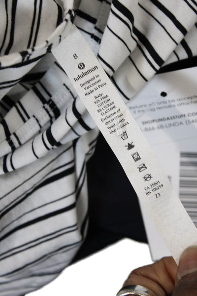 Lululemon Womens V-Neck Striped Jersey T-Shirt Black Short Sleeve Size 8