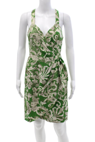 Milly Of New York Women Floral V Neck Sleeveless Wrap Dress Beige Size 2