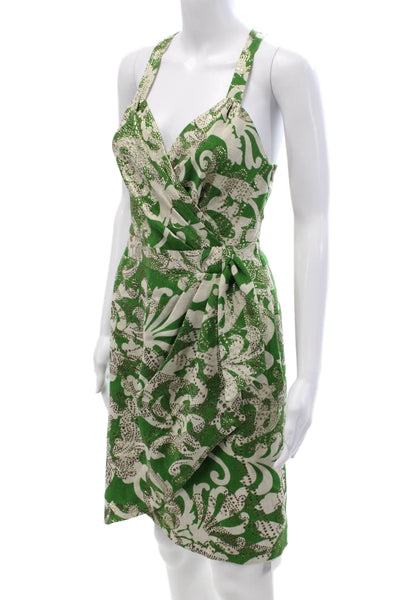 Milly Of New York Women Floral V Neck Sleeveless Wrap Dress Beige Size 2