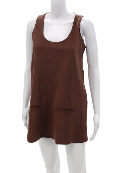 Zara Women Shift Tank Dress Brown Sleeveless Round Neck Zip Polyester Size S