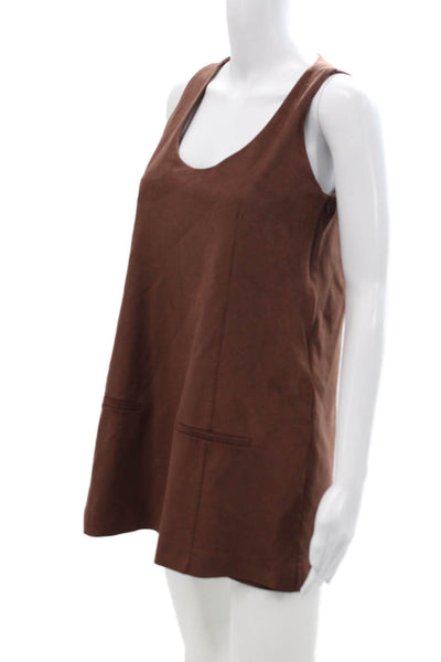 Zara Women Shift Tank Dress Brown Sleeveless Round Neck Zip Polyester Size S