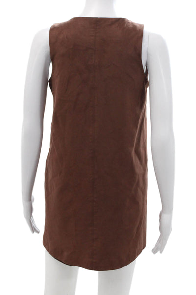 Zara Women Shift Tank Dress Brown Sleeveless Round Neck Zip Polyester Size S