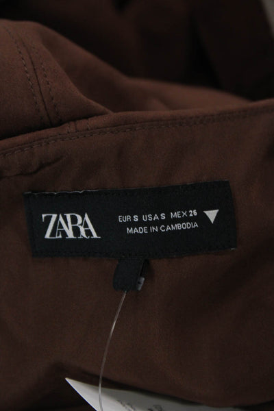 Zara Women Shift Tank Dress Brown Sleeveless Round Neck Zip Polyester Size S