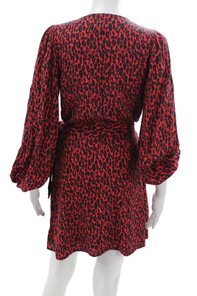IRO Womens Wrap Mini Dress Red Rayon V-Neck Long Sleeve Animal Print Size 38