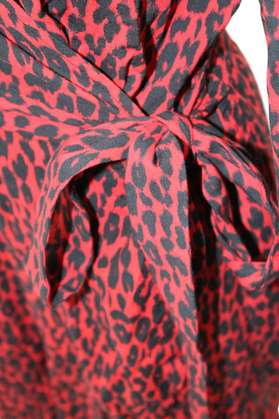 IRO Womens Wrap Mini Dress Red Rayon V-Neck Long Sleeve Animal Print Size 38