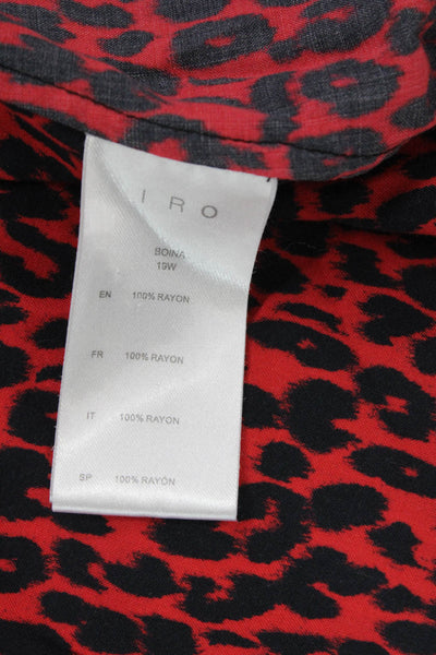 IRO Womens Wrap Mini Dress Red Rayon V-Neck Long Sleeve Animal Print Size 38