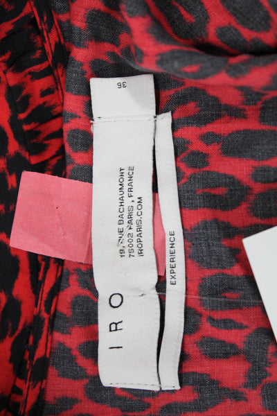 IRO Womens Wrap Mini Dress Red Rayon V-Neck Long Sleeve Animal Print Size 38