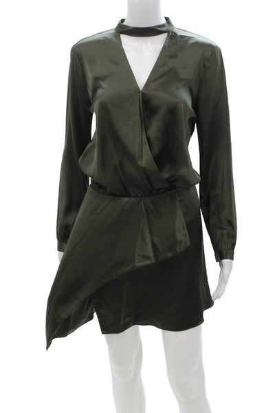 Michelle Mason Womens Green V-Neck Shirt Dress Long Sleeve Button Size 2