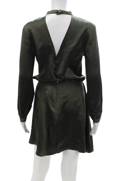 Michelle Mason Womens Green V-Neck Shirt Dress Long Sleeve Button Size 2