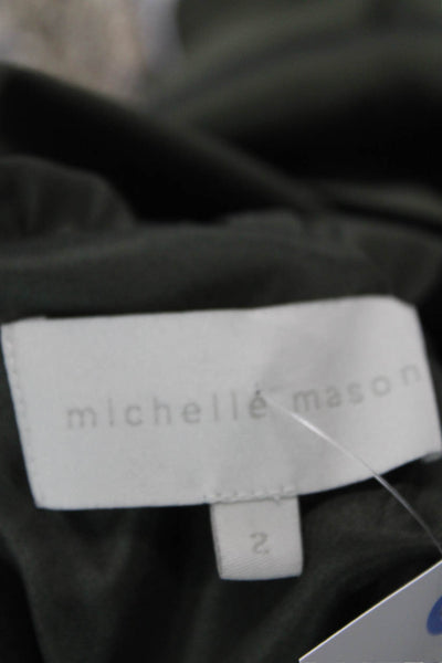 Michelle Mason Womens Green V-Neck Shirt Dress Long Sleeve Button Size 2